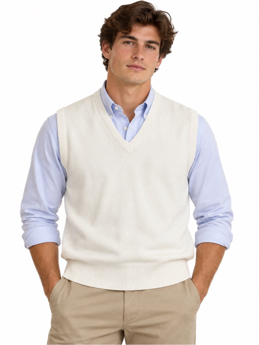Vintage Cypress Links Men’s Large White Cotton Golf Sweater Vest Preppy
